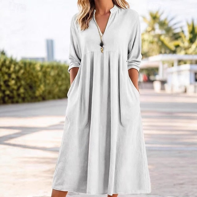 Women's Midi Dress Casual Dress Cotton Linen Dress Elegant