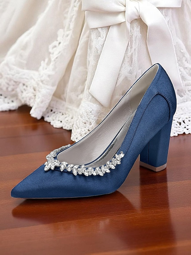 Heel Satin Pumps Block Women's Wedding Pink