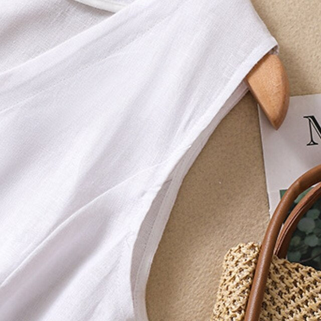 Women's Faux Cotton Linen Plain Modern Casual Sleeveless V