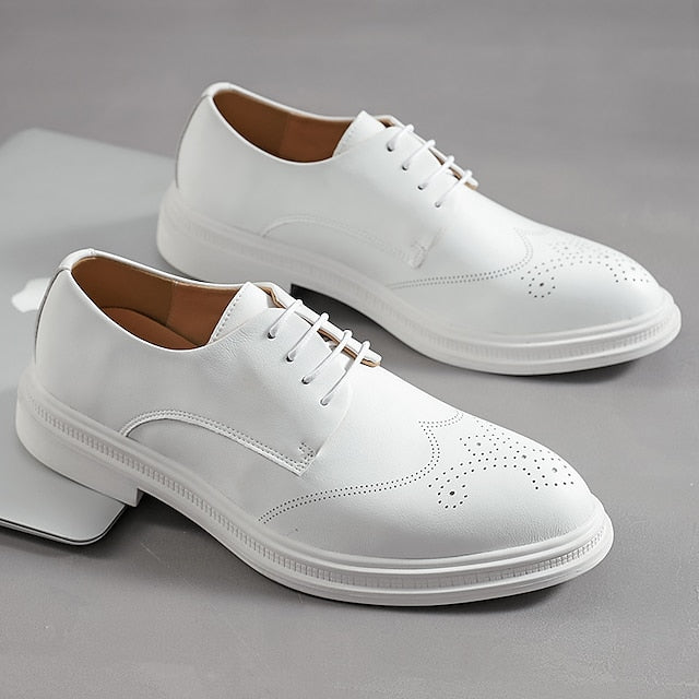 White Perforated Oxford Shoes Faux with Leather Men's