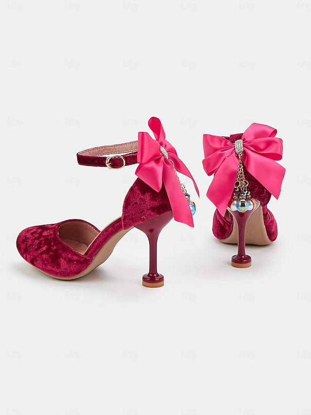 Jane Women's Mary Big Heels and Burgundy Bow with Velvet