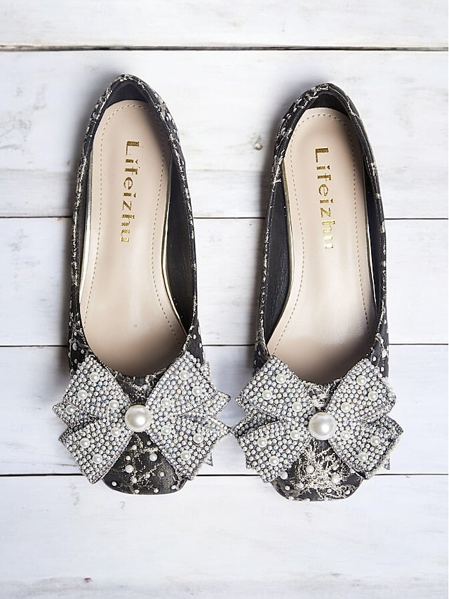 Bow Pumps and Gold – with Pearl-Embellished Detail Black