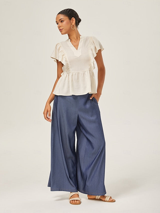 Tencel Denim Wide-Leg Pants