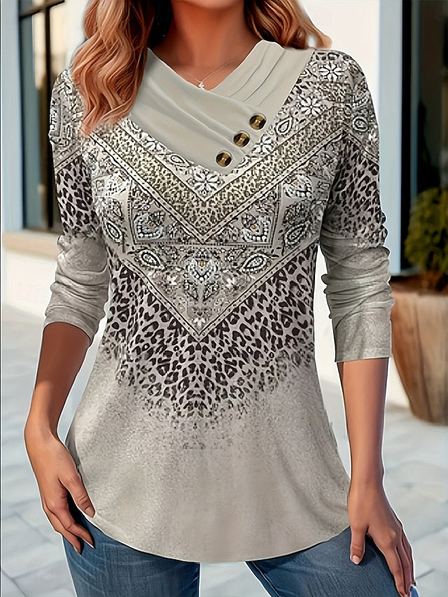 Women's T Shirt Buttons Print Asymmetrical Graphic Paisley