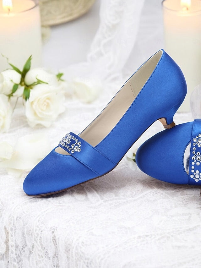 Kitten Women's Satin with Blue Heels Rhinestone