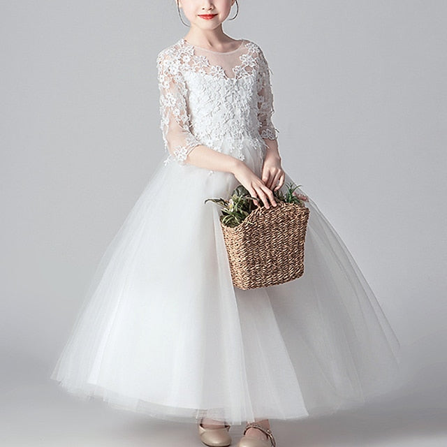 Girls' Flower Color Girl Solid Dress Party Kids