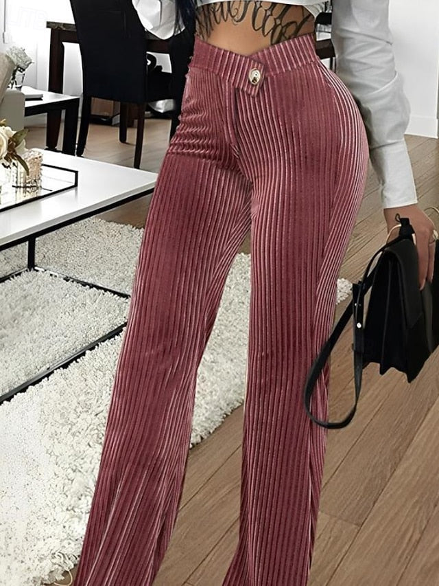 Women's Wide Leg Corduroy Pants Streetwear Stylish Full