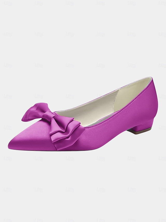 Women's Pointed Satin Bow Green - Flats Toe Elegant