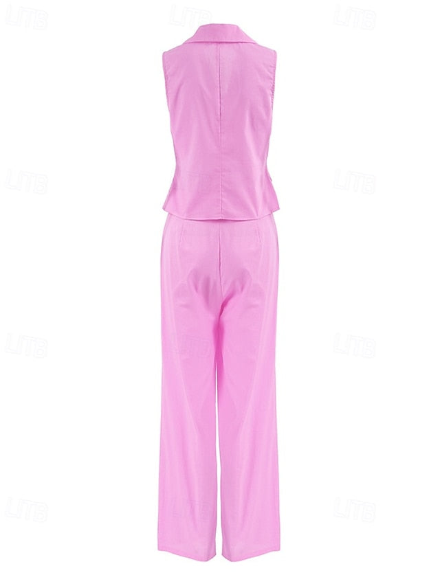 Women's Cotton Linen Sets Vest Pants Sets Sleeveless Shirt