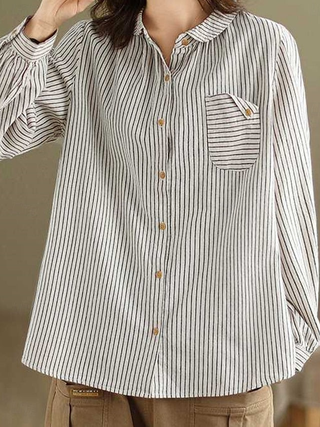 Women's Shirt Cotton Linen Shirts Button Up Blouse Buttons