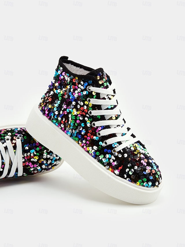 Women's Mardi Gras Black Colorful Sequin High-Top Sneakers