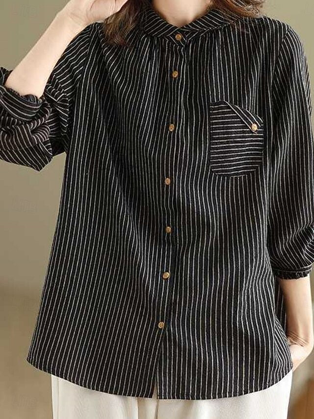Women's Shirt Cotton Linen Shirts Button Up Blouse Buttons