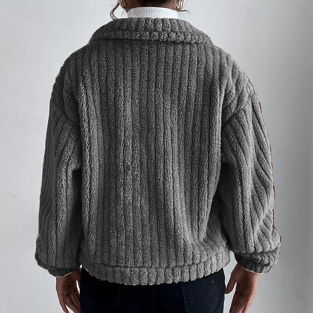 Warm Teddy Comfortable Coat Buttons Plain Casual Women's