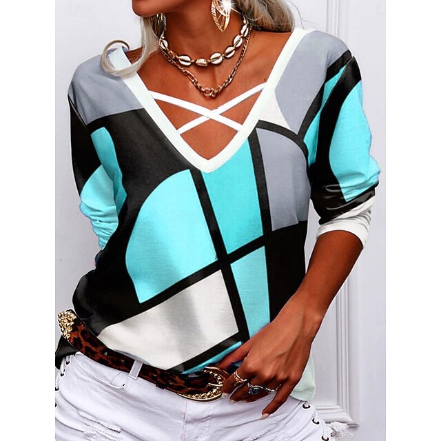 Women's Blouse Hollow Out Print Geometric Stylish Modern