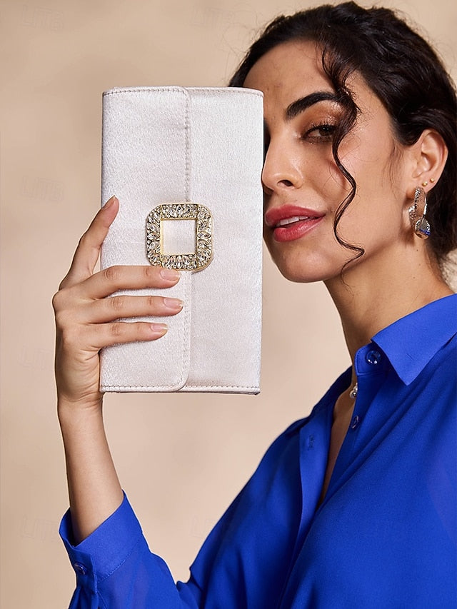 with Women's Satin - Rhinestone Elegant Clutch White Buckle