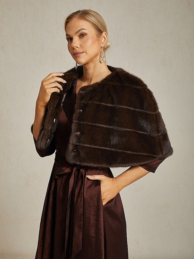 Faux Women's Shrug Formal Party Brown Wrap Cocktail Fur