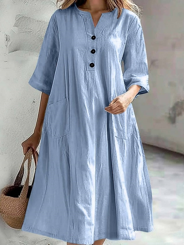 Women's Midi Dress Casual Dress Cotton Linen Dress A Line