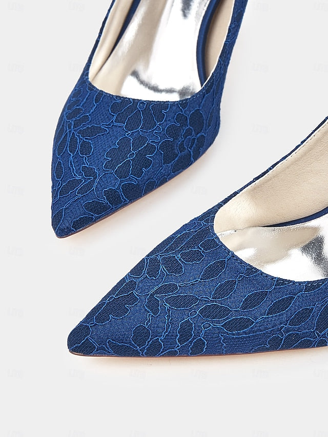 - Heels Women's Stiletto Lace-Embroidered Pointed-Toe