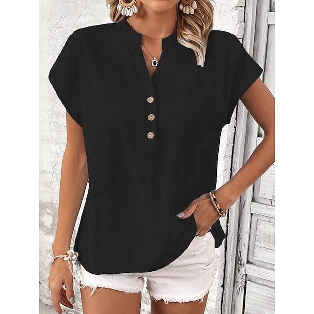 Women's Cotton Linen Shirts Solid Color Plain Bohemia