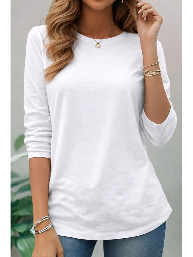 Women's T Shirt 100% Cotton Solid Color Basic Classic