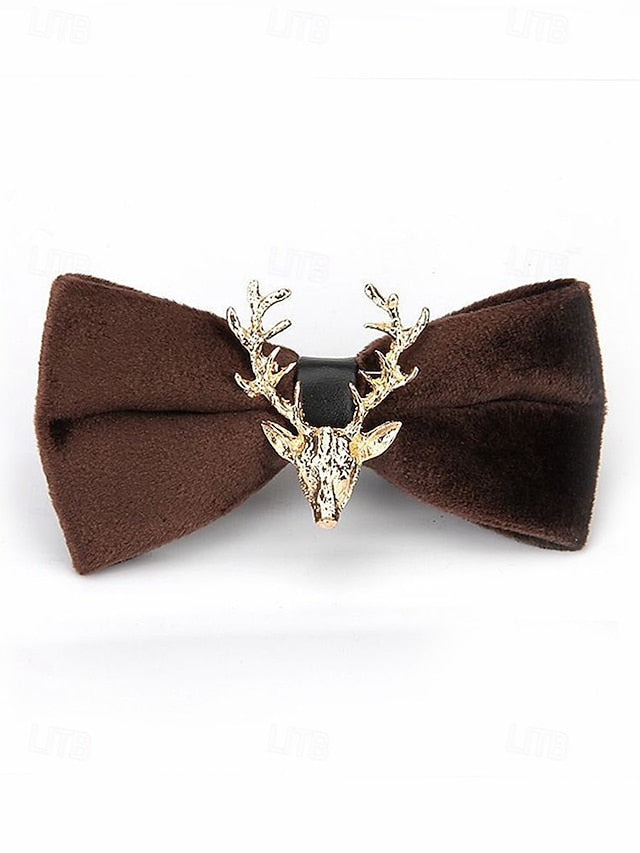 Men's Tie Bow Gold Deer Head with Pin Velvet