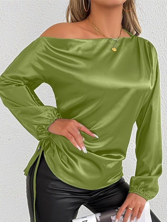 Women's Shirt Elegant Dressy Satin Top Asymmetric Solid