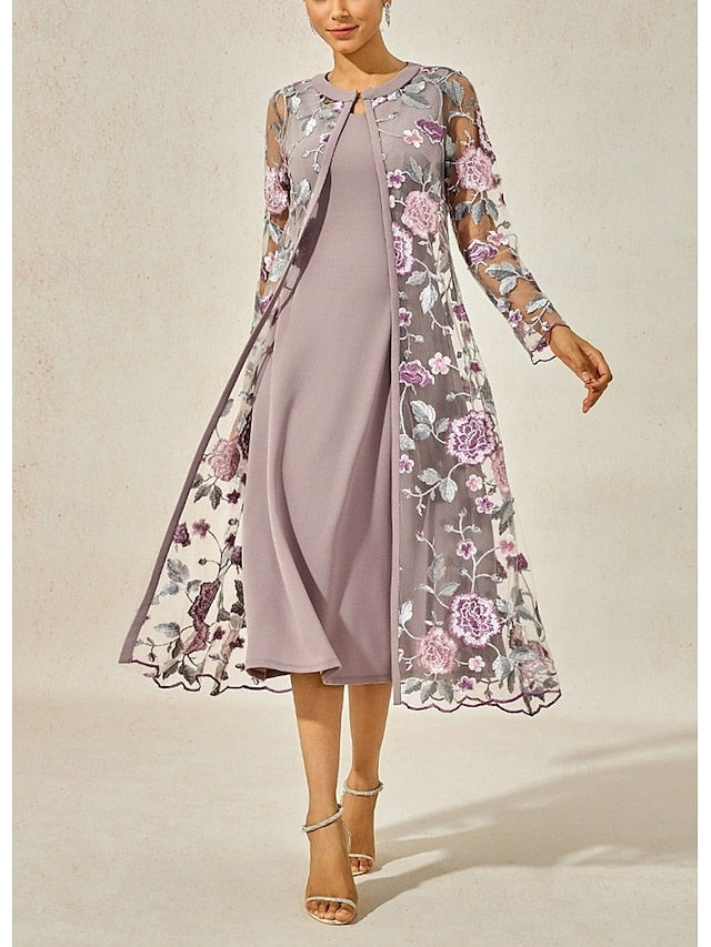 Women's Tea Length Cocktail Dress Dress Set Wedding Guest