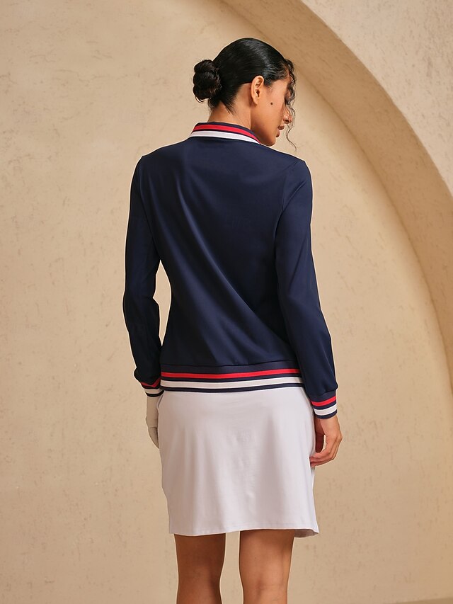 Women's Golf Polo Shirt Navy Blue Long Sleeve Top Ladies