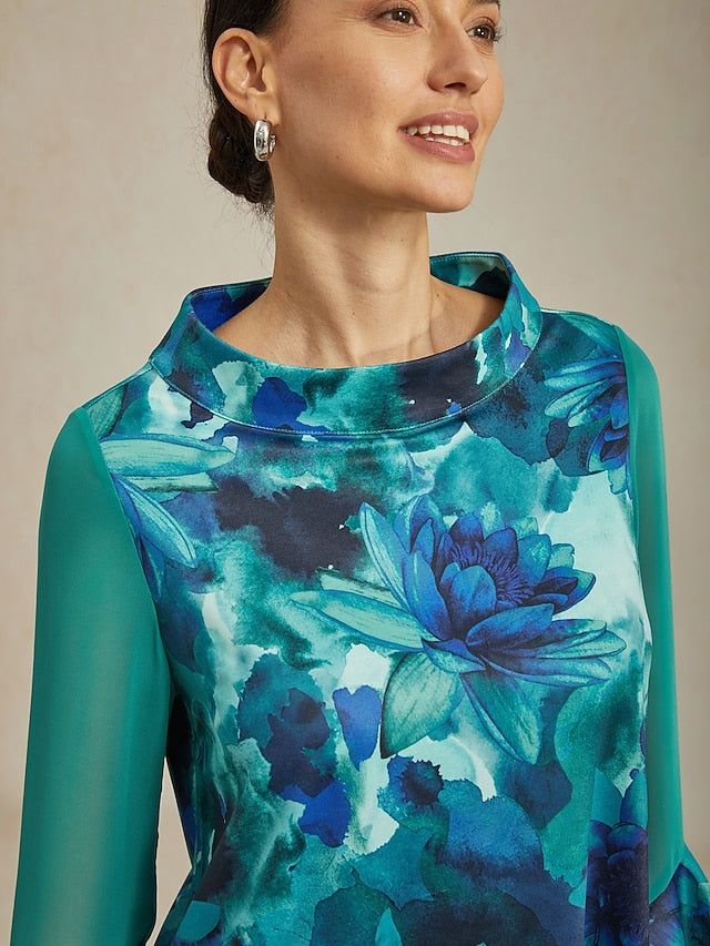 Women's Blouse Green Tie Dye Floral Stretch Knit Pullover