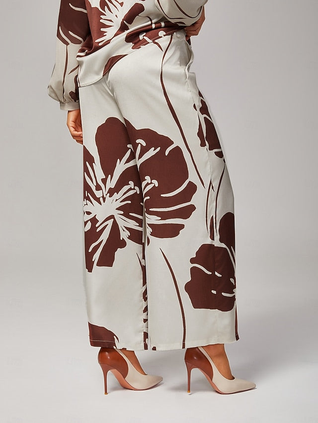 Women's Satin Abstract Floral Elastic Waist Wide-Leg Spring