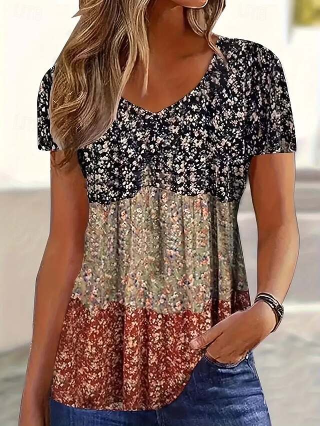 Women's T Shirt Casual Short Sleeve V Neck Regular Tops