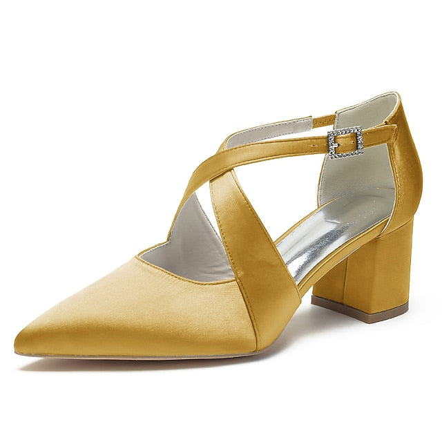 Heels Toe Satin – Pointed Women's Elegant Block White