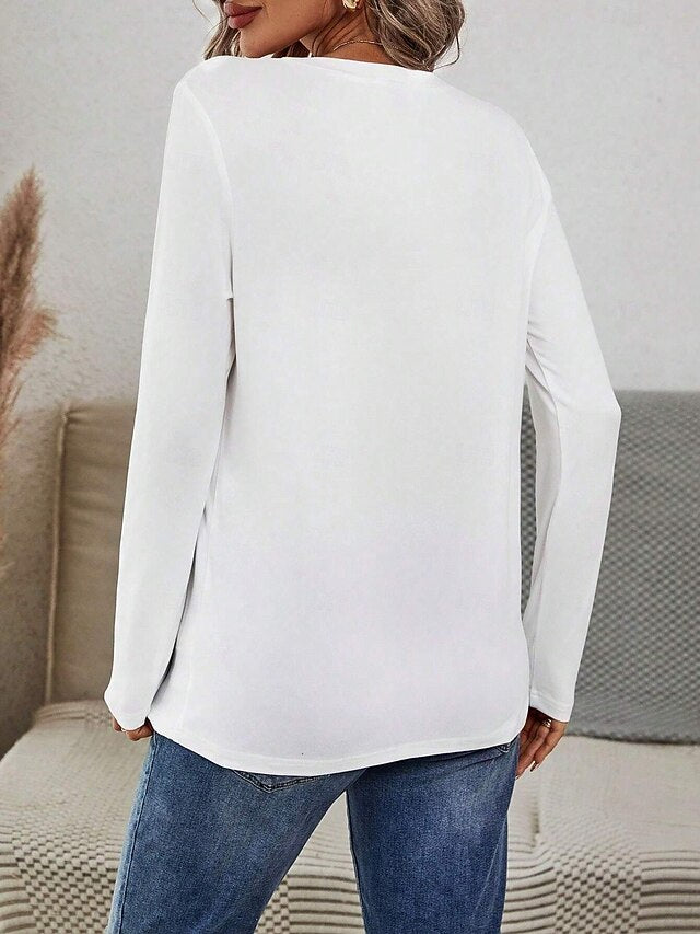 Women's T shirt Long Sleeve Letter Cross Casual Long Sleeve