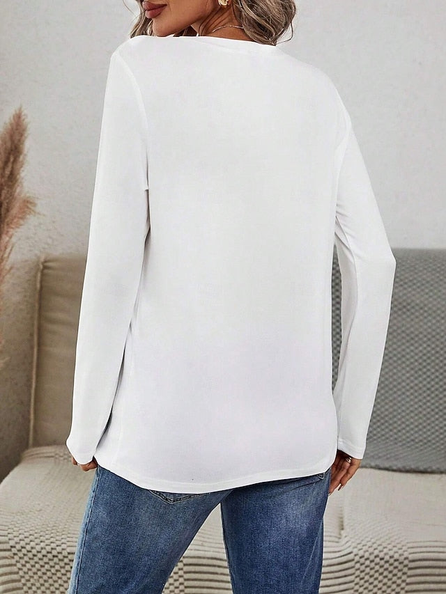 Women's T Shirt Print Cat Letter Casual Long Sleeve Round