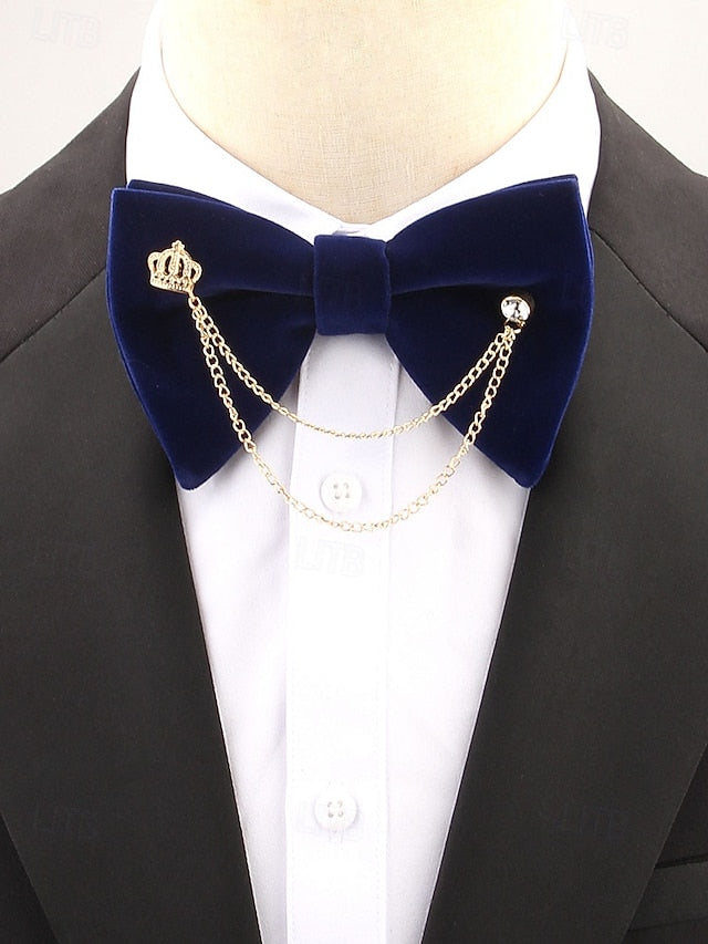 Men's Velvet with Tie – and Chain Detail Crown Bow