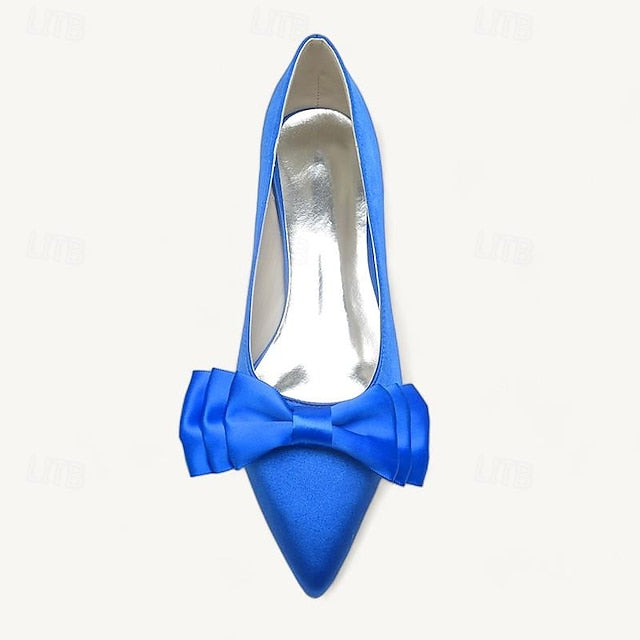 Bowknot Party Heel Pointed Women's Wedding Low Shoes Flats
