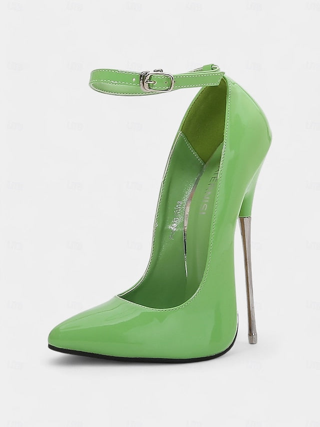 Leather with Heels Ankle Strap Red Patent Stiletto Women's