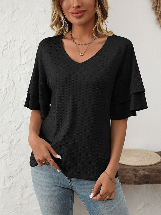 Women's T Shirt Tee Top Ruffle Plain Fashion Stylish
