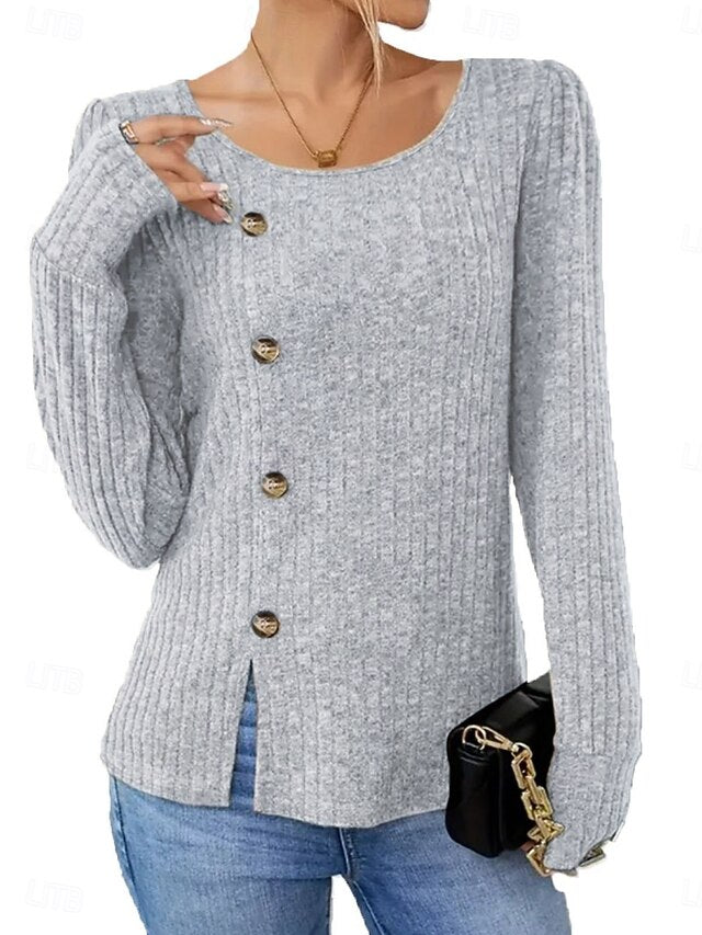 Women's Blouse Buttons Solid Color Stylish Casual Long