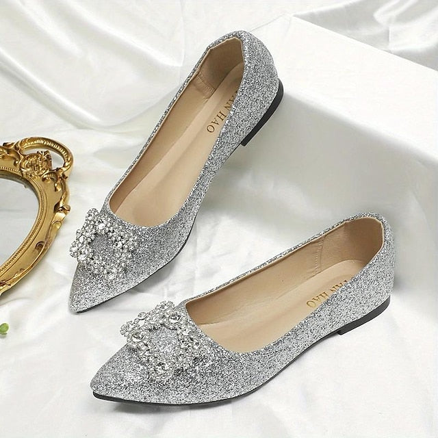 Rhinestone Silver Embellished Women's with Flats Glitter