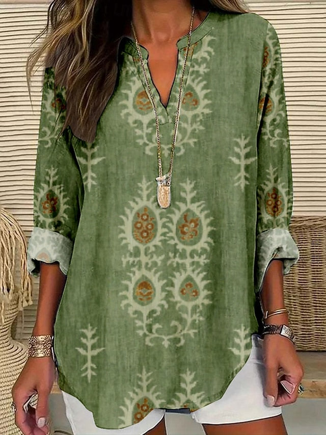 Women's Blouse Print Floral Stylish Modern Long Sleeve V