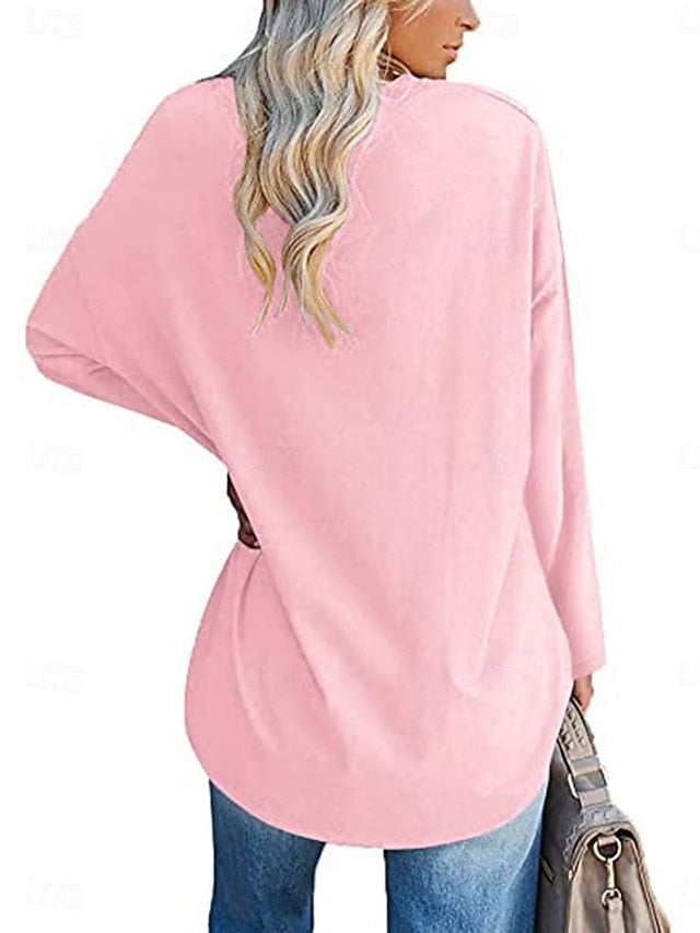 Women's Blouse Solid Color Stylish Casual Long Sleeve Crew