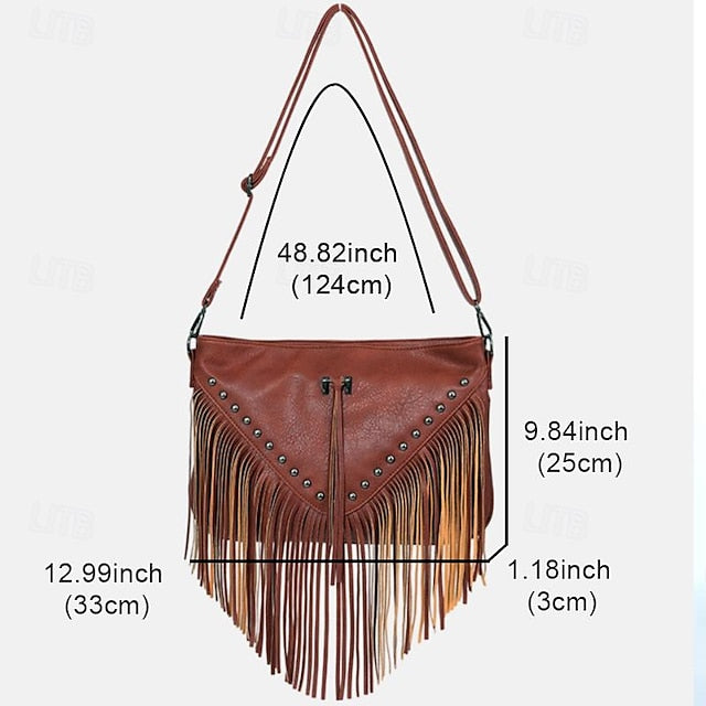 Sac bandoulière bohème en cuir à franges pour femme