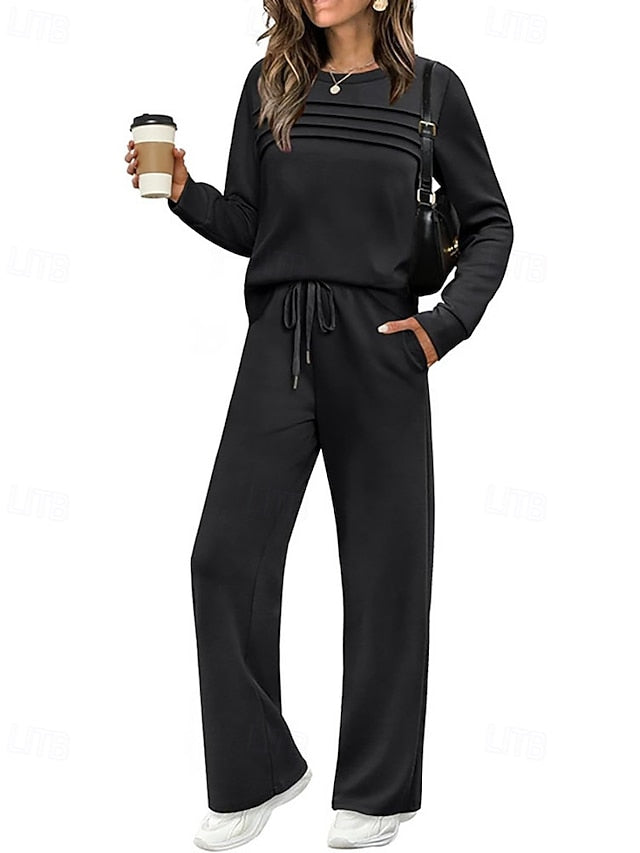 Women's Pants Sets Bolero Top Long Sleeve Round Neck Plain