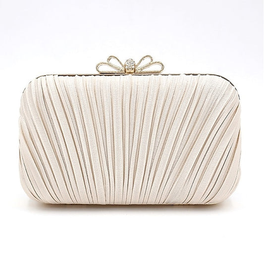 Women's Rhinestone Elegant Bow White Clutch Bag – Pleated