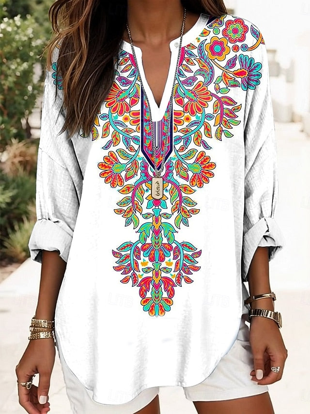 Women's Blouse Linen Like Breathable Lightweight Tunic V