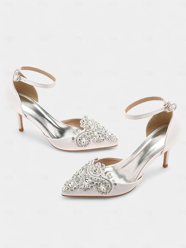 Ankle Heels Pointed Strap – Women's Green Emerald Satin