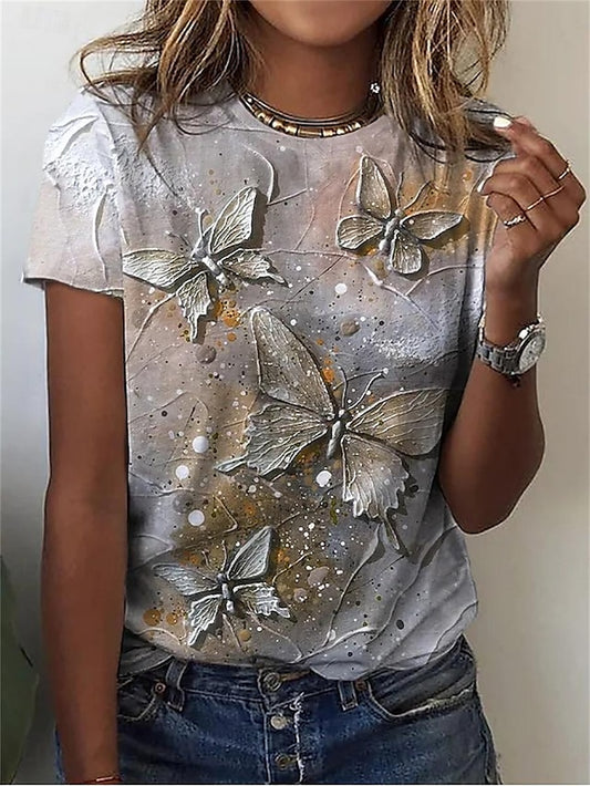 Women's T Shirt Print Butterfly Fashion Modern Short Sleeve
