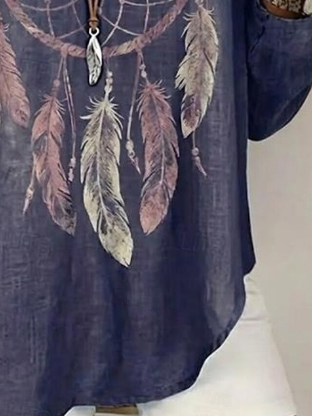 Women's Shirt Tunic Print Graphic Feather Bohemia Vintage