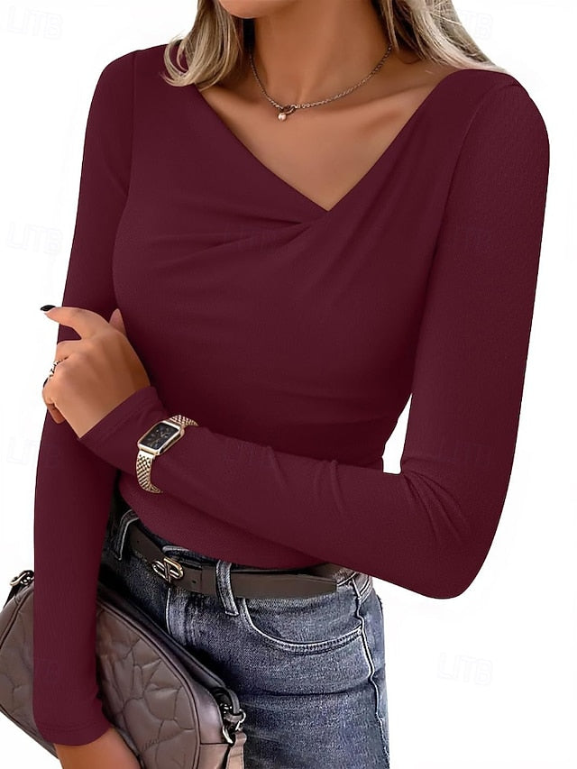 Women's Blouse Ruched Plain Casual Long Sleeve Asymmetrical